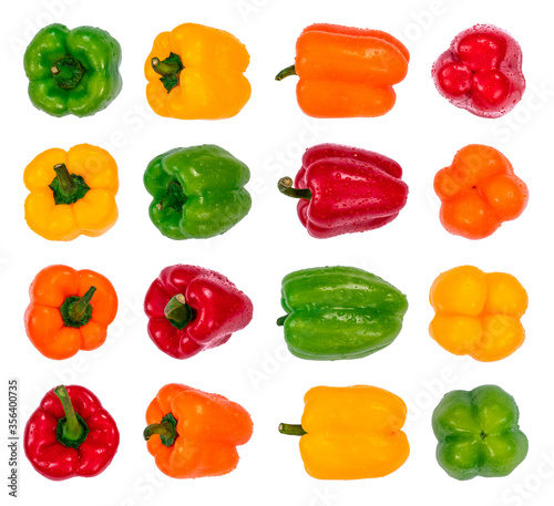 Wallpaper Mural Healthy organic fresh vegetables. Set of bell peppers of different colors and in different positions with water drops, isolated on white background Torontodigital.ca