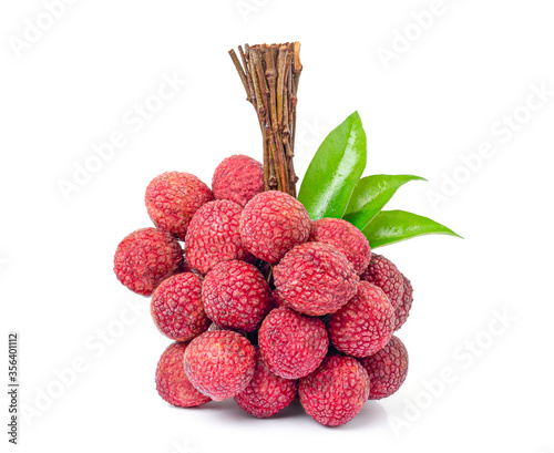 Fresh lychee with leaves isolated on white background with clipping path, Thai fruit. photo