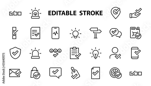 A simple set of claim related vector line icons. Contains icons such as security guarantee, received document, read message, verification, quality and much more. Editable Bar. 480x480