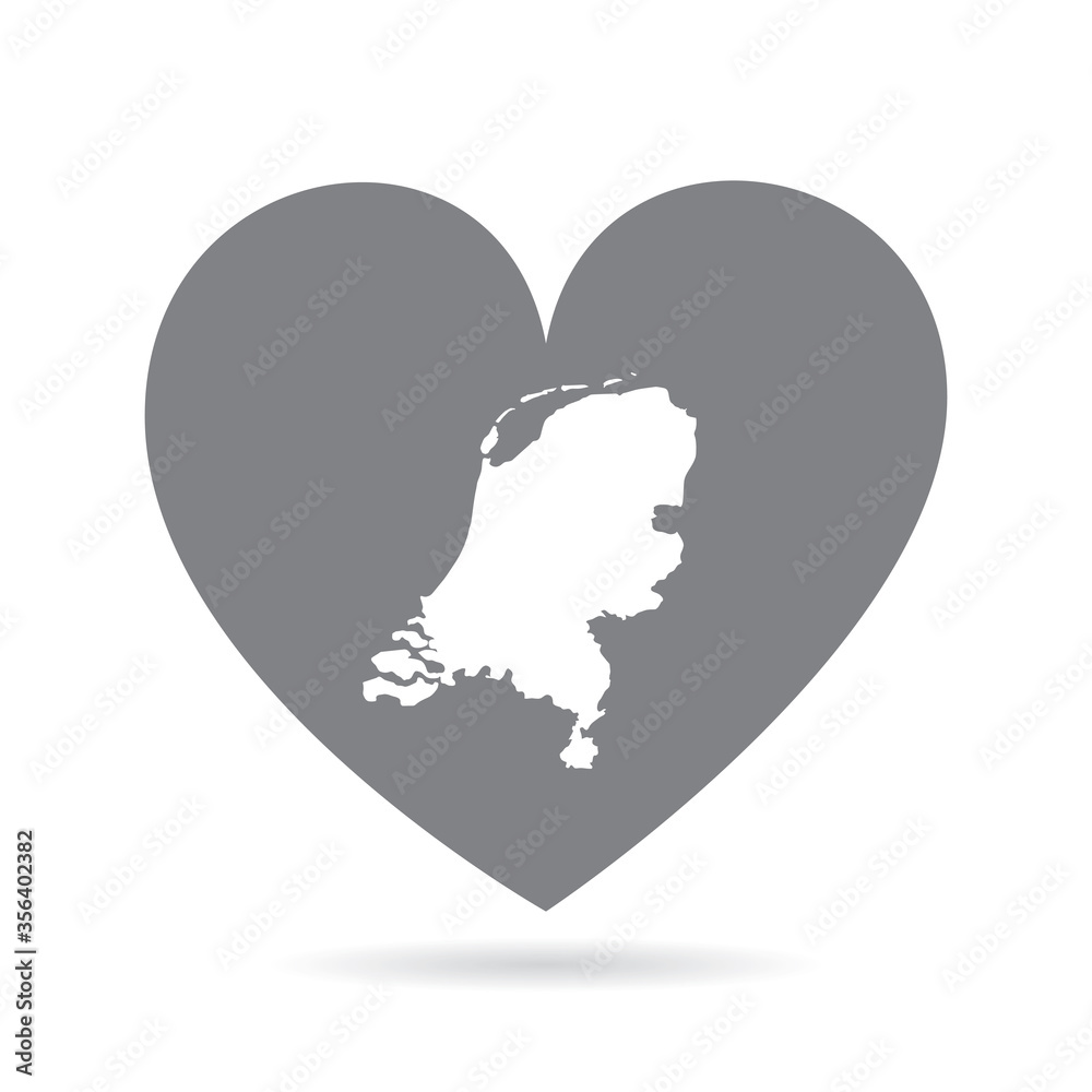 Netherlands country map inside a grey love heart. National pride