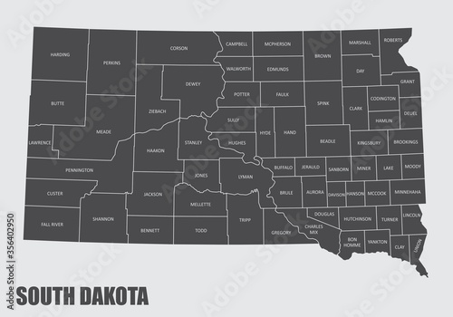 The South Dakota State County Map with labels photo