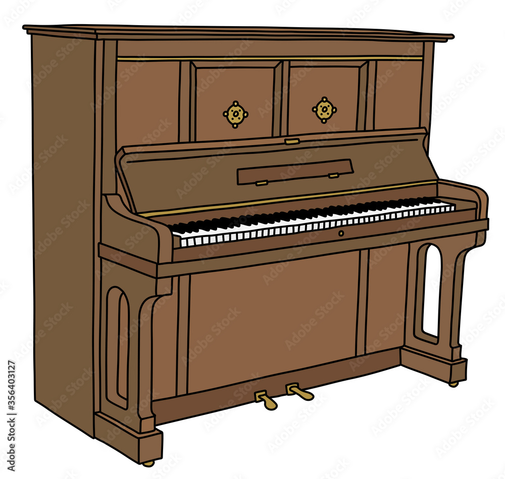 The vectorized hand drawing of a retro brown opened pianino The vectorized hand drawing of a retro brown opened pianino