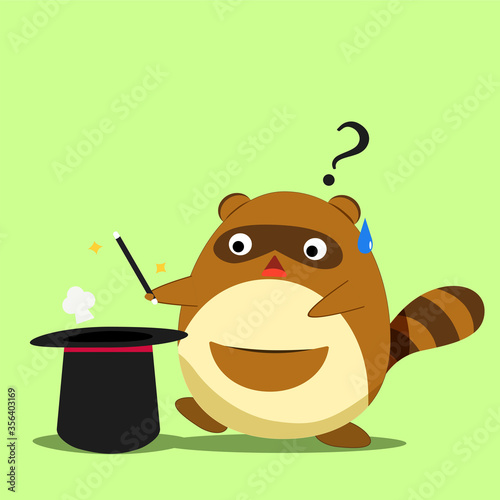 confuse brown raccoon with magic hat and the wand. raccoon character. vector illustration