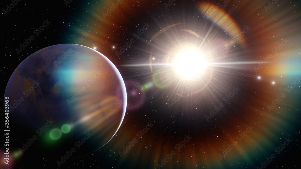Fototapeta abstract cosmic background, planets in space, alien planet, exo planet, detailed planet surface 3d render
