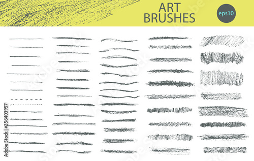 Set of vector grungy graphite pencil art brushes.