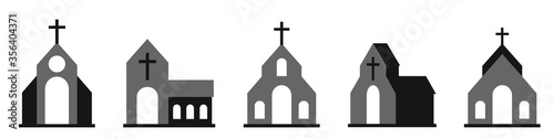 Church icon set. Outline building silhouette
