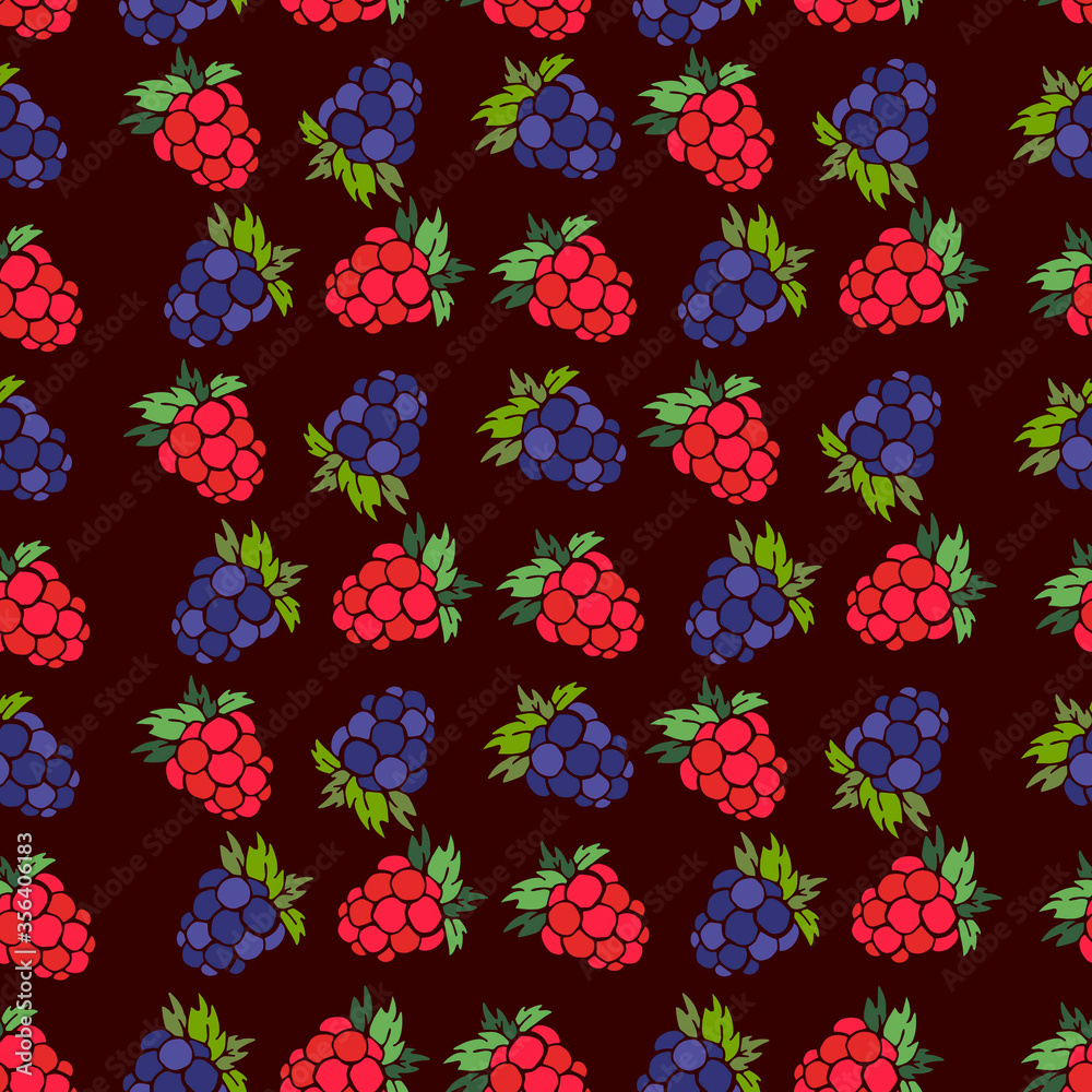 Seamless pattern raspberries blackberries