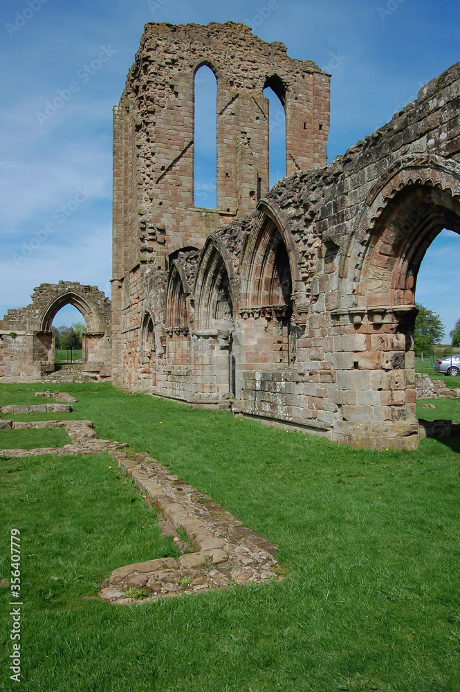  A lengthways image of Croxden Abbey showing the uncovered foundation stones of earlier walls.
