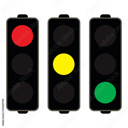 Vector illustration of a traffic light. Consists of red, yellow and green lights.