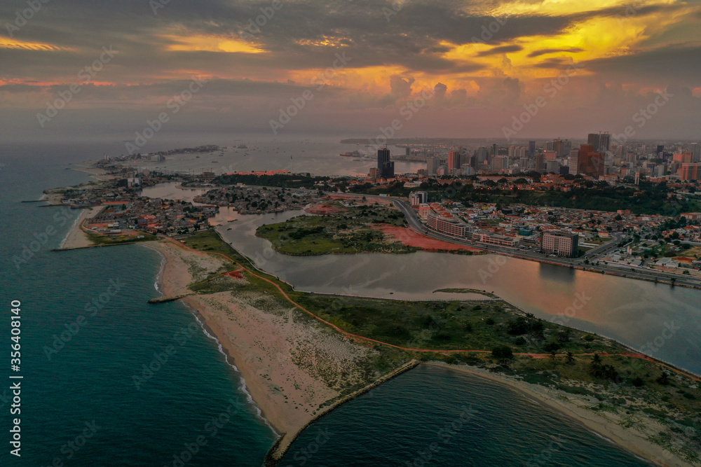 Fototapeta premium Capital of Angola, Luanda from above by the sunset