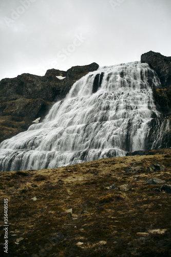 Obraz na płótnie Dynjandi waterfall in the westfjords of Iceland. Iceland's largest waterfall, located in the mountains. nobody around. w salonie