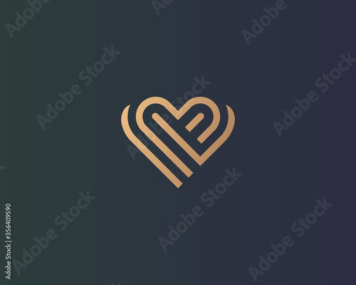 Gold gradient linear heart vector icon logo. Valentines day medical health logotype mark symbol.