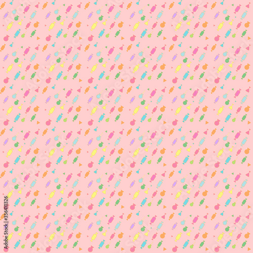 vector illustration background seamless image candy rain of different sweets on a pale pink background