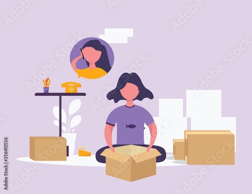Online sellers are packing items for wholesale. There are many boxes next to them. Work from home. character vector illustration flat style