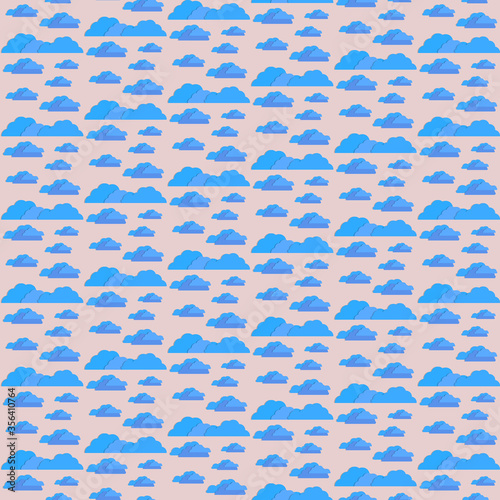 vector illustration background image cumulus clouds of blue shades with volume effect on a pink background