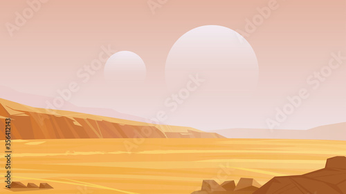 Alien planet landscape. Fantasy planet surface. 