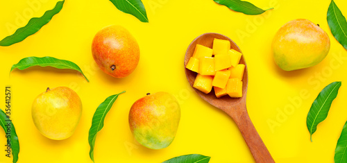 Fototapeta Naklejka Na Ścianę i Meble -  Tropical fruit, Mango on yellow background.