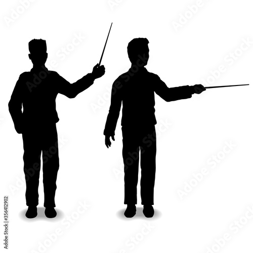 Vector silhouette of a man with a pointer. The speaker shows and points to something.