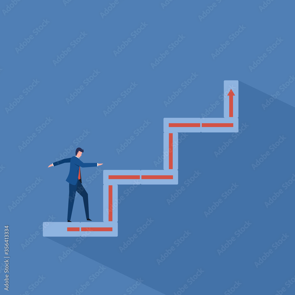 A business executive climbing up the steps of upward growth A business executive climbing up the steps of upward growth