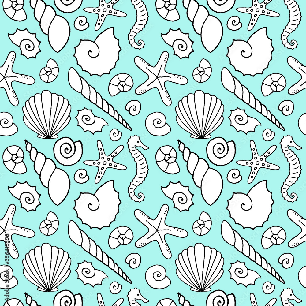 Hand drawn sea life seamless pattern. Vector illustration. Hand drawn sea life seamless pattern. Vector illustration.