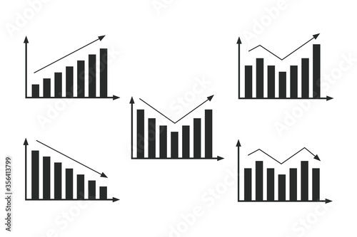 Bar charts are arranged with an arrow axis. Grow the business concept of graphics