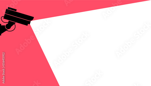 CCTV camera in a comic style. Security camera, poster with the ability to add your own text. Modern minimalistic poster with a surveillance camera. Vector illustration.
