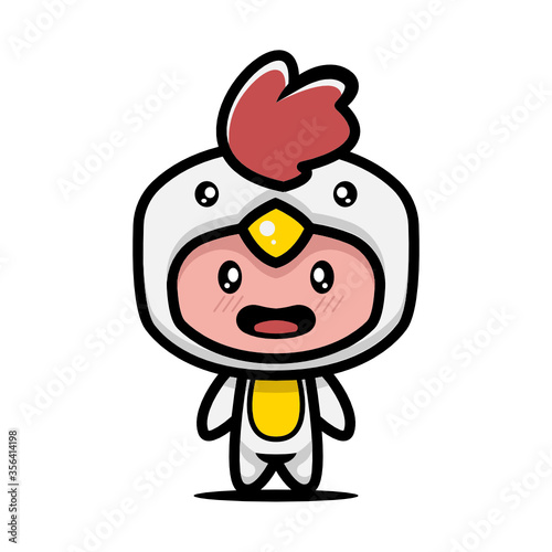Cute chicken costume animal design illustration template vector