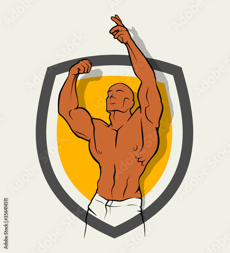 Muscle man silhouette graffiti icon on art background, lifting weights fitness gym icon, athlete banner, bodybuilder logo on empty background, athlete men's bare torso