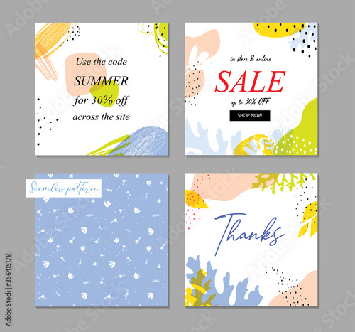 Trendy abstract square art templates for sale, thanks cards.