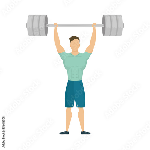 young strong man lifting dumbbell athletic healthy lifestyle
