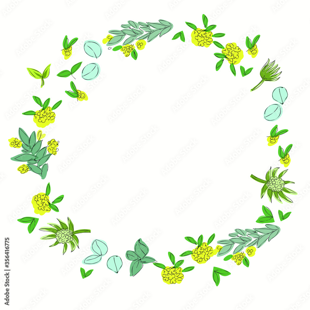 green leaves frame.invitation card template.greeting card.