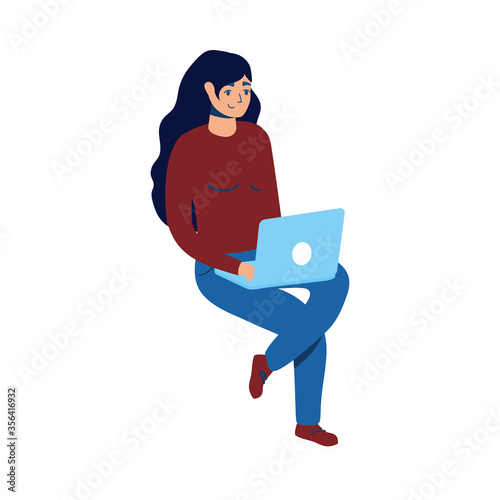 woman using laptop computer portable