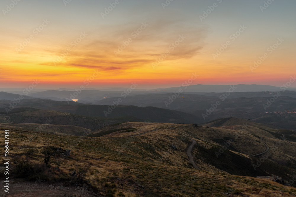 fantastic sunset landscape in Bragança, with the river in the background, Portugal fantastic sunset landscape in Bragança, with the river in the background, Portugal