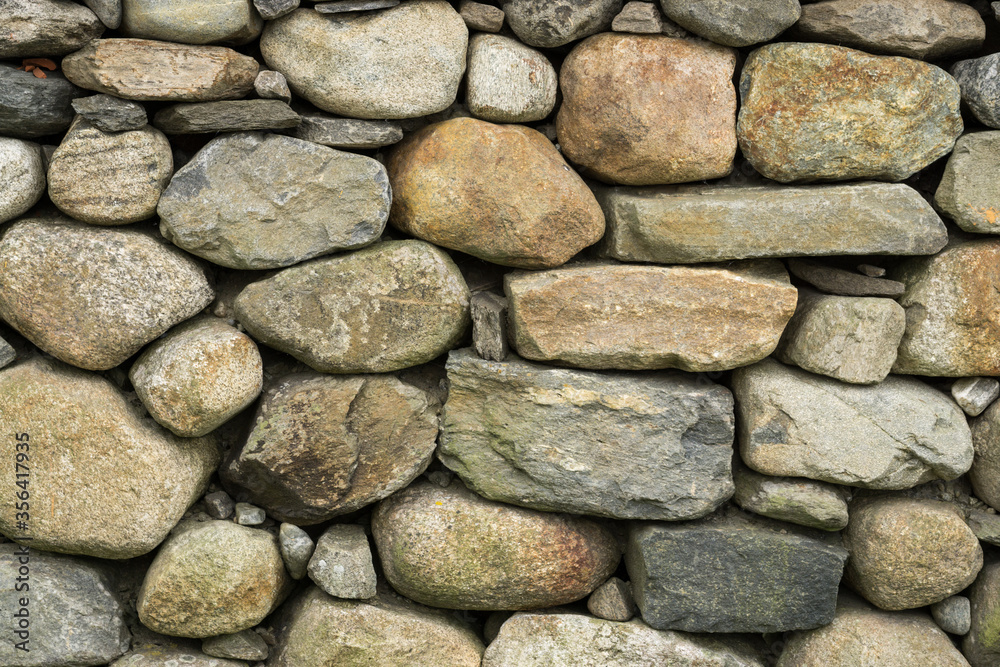 Rock wall of natural rounded river stones Rock wall of natural rounded river stones