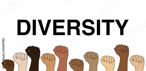 word diversity against white background with different colored fists below