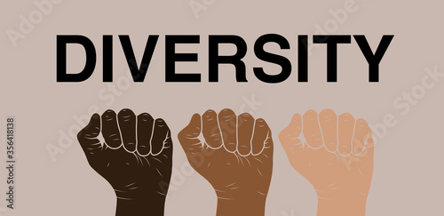 word diversity against a tan background with different colored fist below