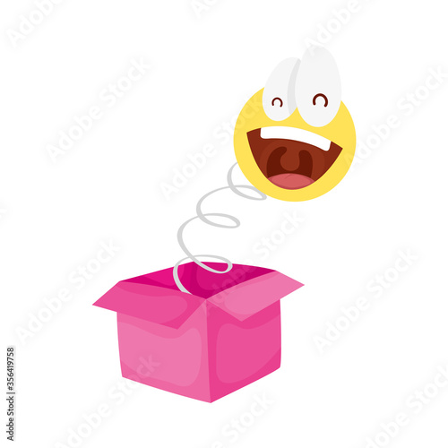 crazy emoji face in surprise box fools day