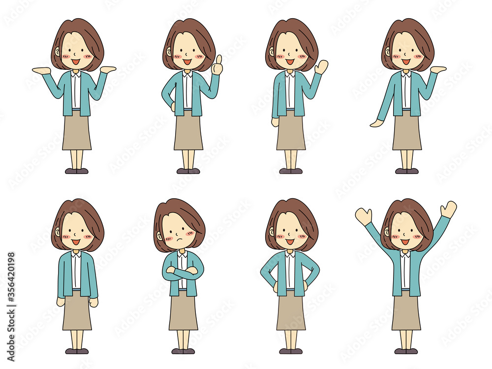 働く女性OLポーズイラスト 働く女性OLポーズイラスト