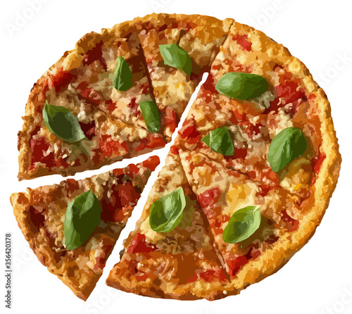 Pizza isolated on white background, vector food illustration.