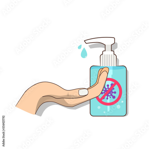 Hand sanitizer gel with human hand vector illustration