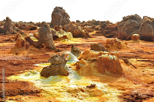 Etiopia. Dallol Lake, Ethiopia. The colorful landscape of Dallol lake in Crater of Dallol Volcano. Lake Dallol with its sulphur springs is the hottest place on the Earth. photo