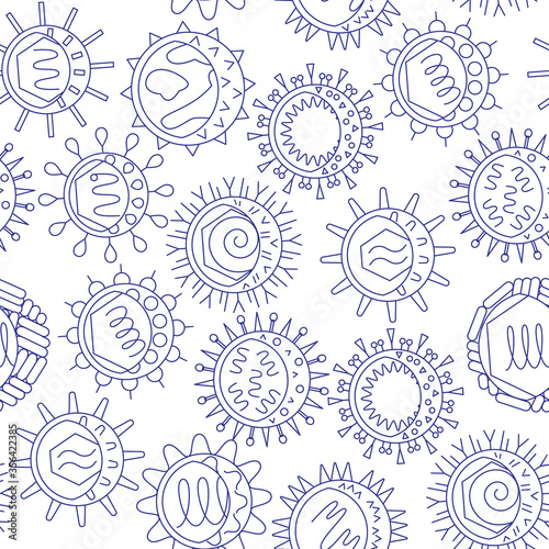 Human viruses seamless pattern in line style