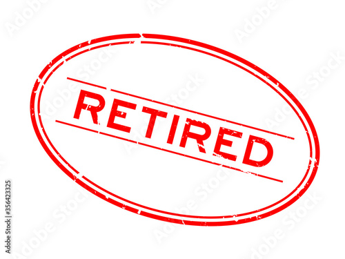 Grunge red retired word oval rubber seal stamp on white background
