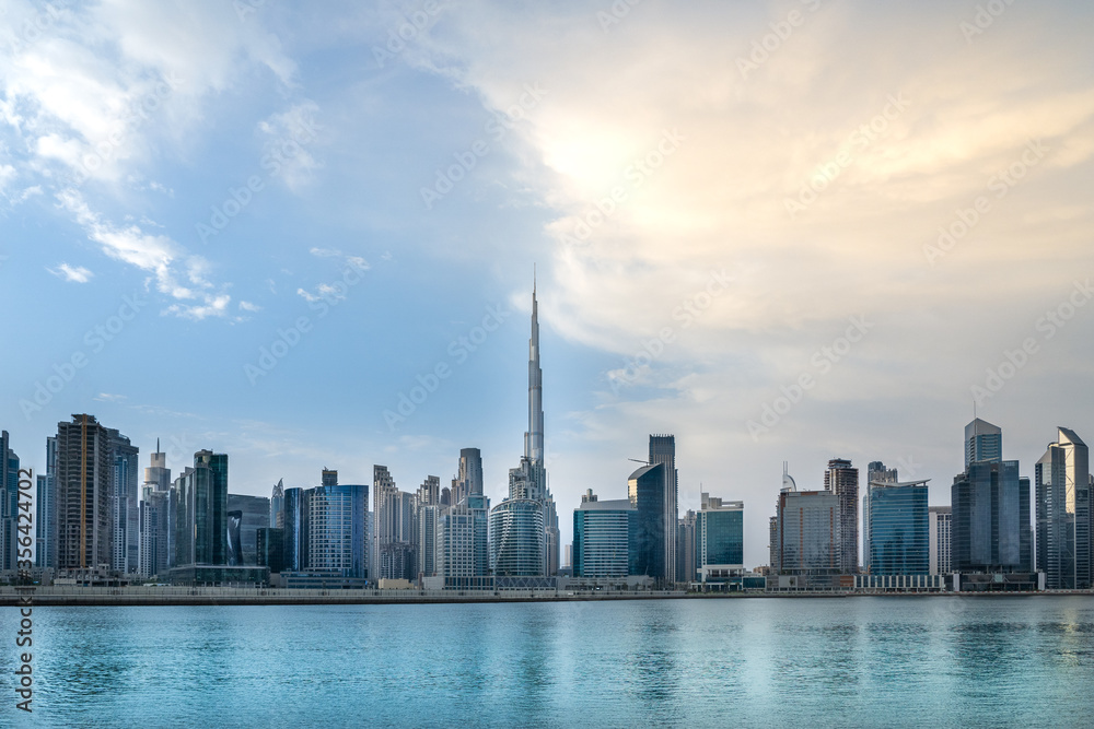 Amazing view of Dubai skyline from Business Bay Canal