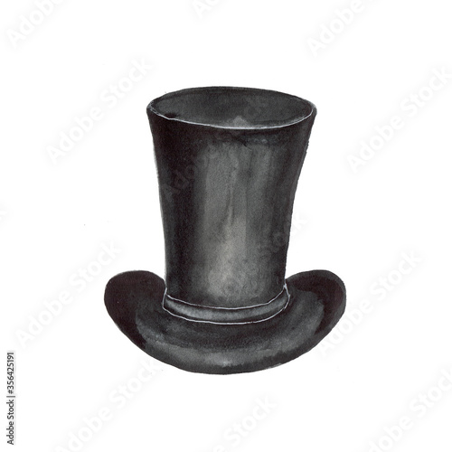 Watercolor illustration of a man's hat top hat on a white background