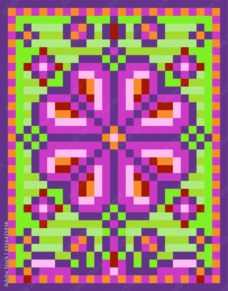Flower Mosaic Pattern Pixel Art Vector