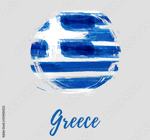 Greece round flag background. Abstract grunge brushed flag of Greece. Template for national holiday background, banner, poster, etc.