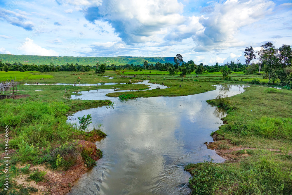 Bali rice fields, stream through landscape