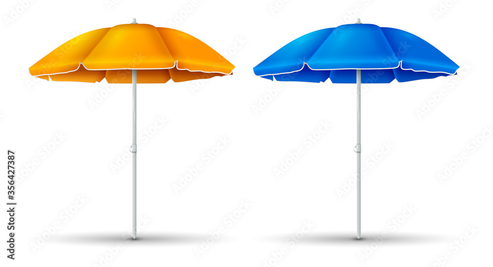 Umbrella beach with blue and orange color set isolated on white background. Vector illustration
