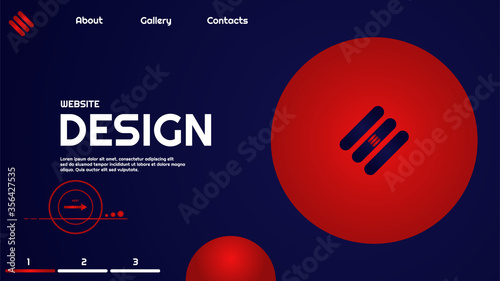 Colorful 3D landing page for website or business card, modern background design with dark blue and red colors. Buttons and information. Eps 10 vector